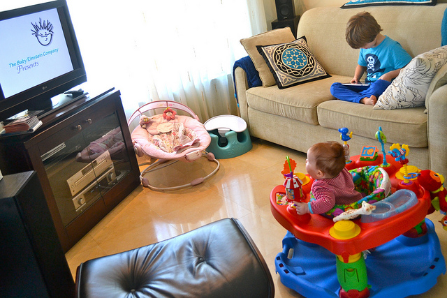 ipad, baby einstein and exersaucer